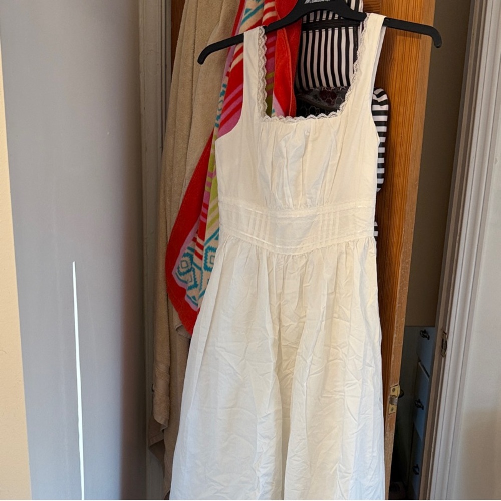 White Sleeveless Dress Lucky Brand Peasant Top Small Mid Length Calf